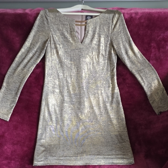 Silver V-Neck Long Sleeve Bodycon Dress - Picture 1 of 3